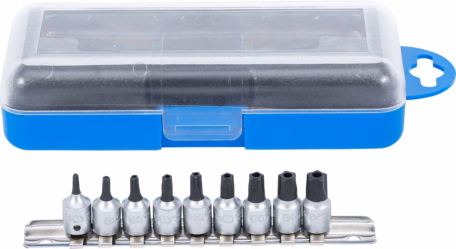 Set di bussole con attacco quadro 6,3 mm (1/4") | profilo TS (per Torx Plus) con foro | 9 pz.