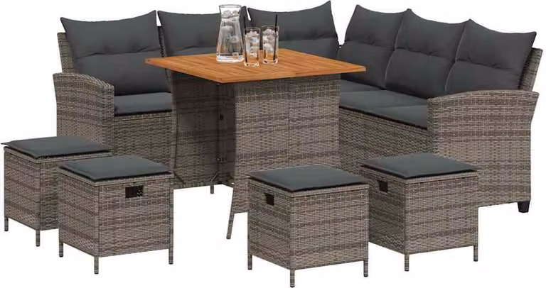Set Divani da Giardino 6 pz con Cuscini a Forma di L Polyrattan