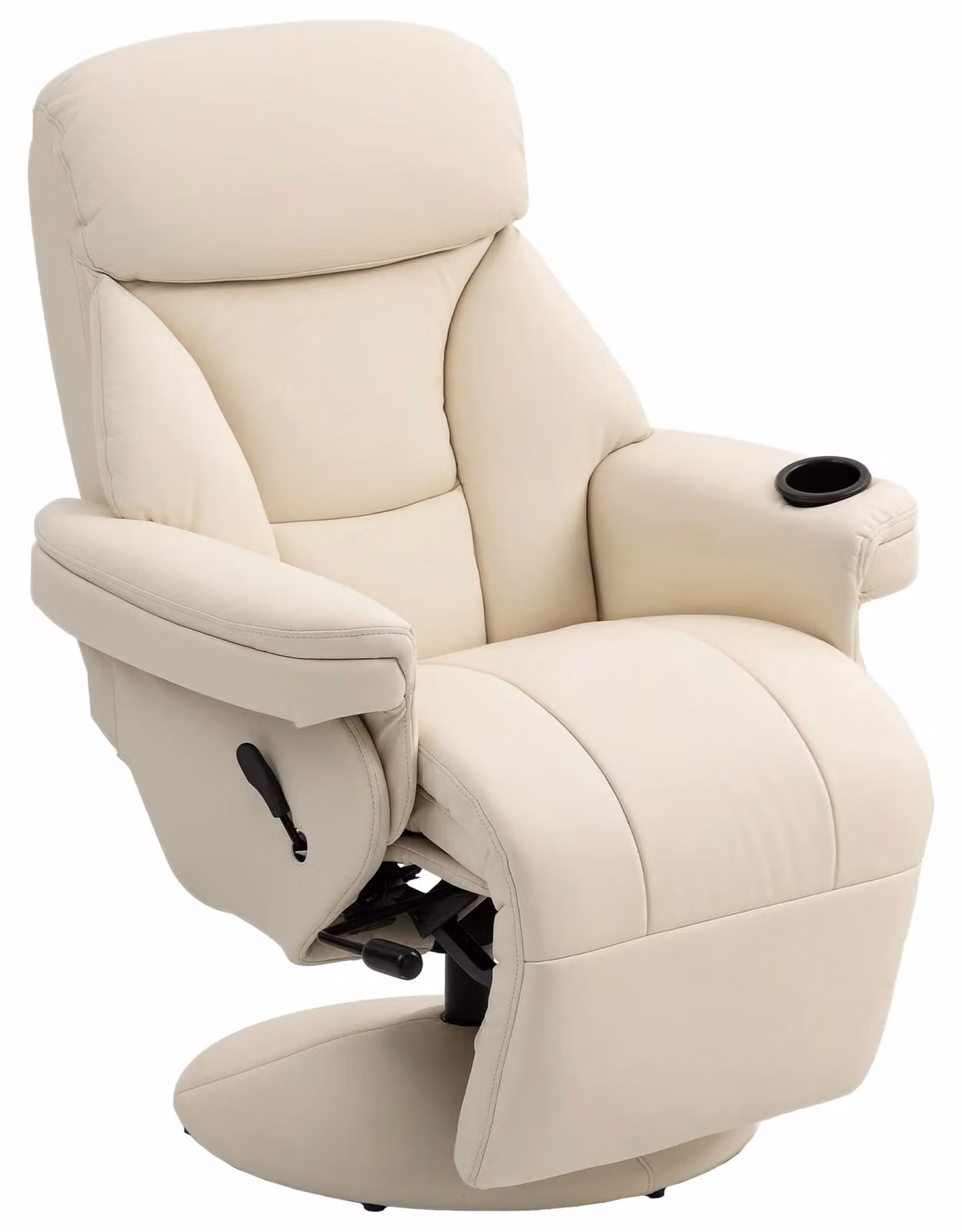 Poltrona relax - Poltrona TV con funzione reclinabile - Imbottita - Regolabile in altezza - Girevole - Struttura in metallo - Tasca laterale e portabicchieri - Colore crema