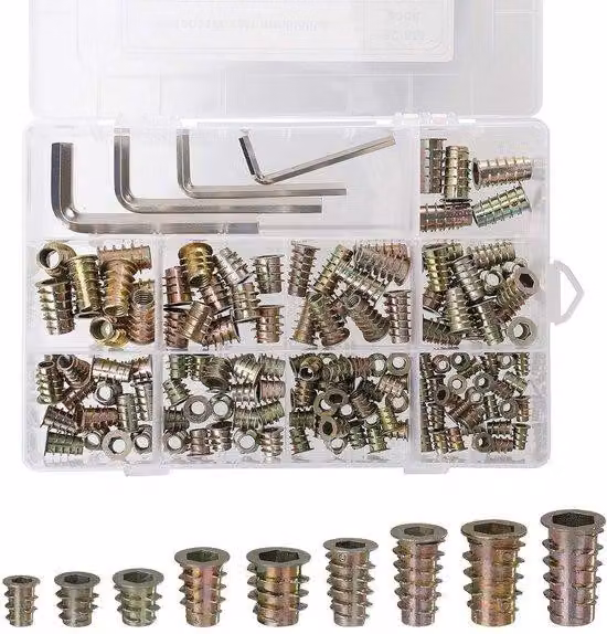 Set di dadi con inserto filettato M4-M8 in lega di zinco per il montaggio su legno, 149 pezzi