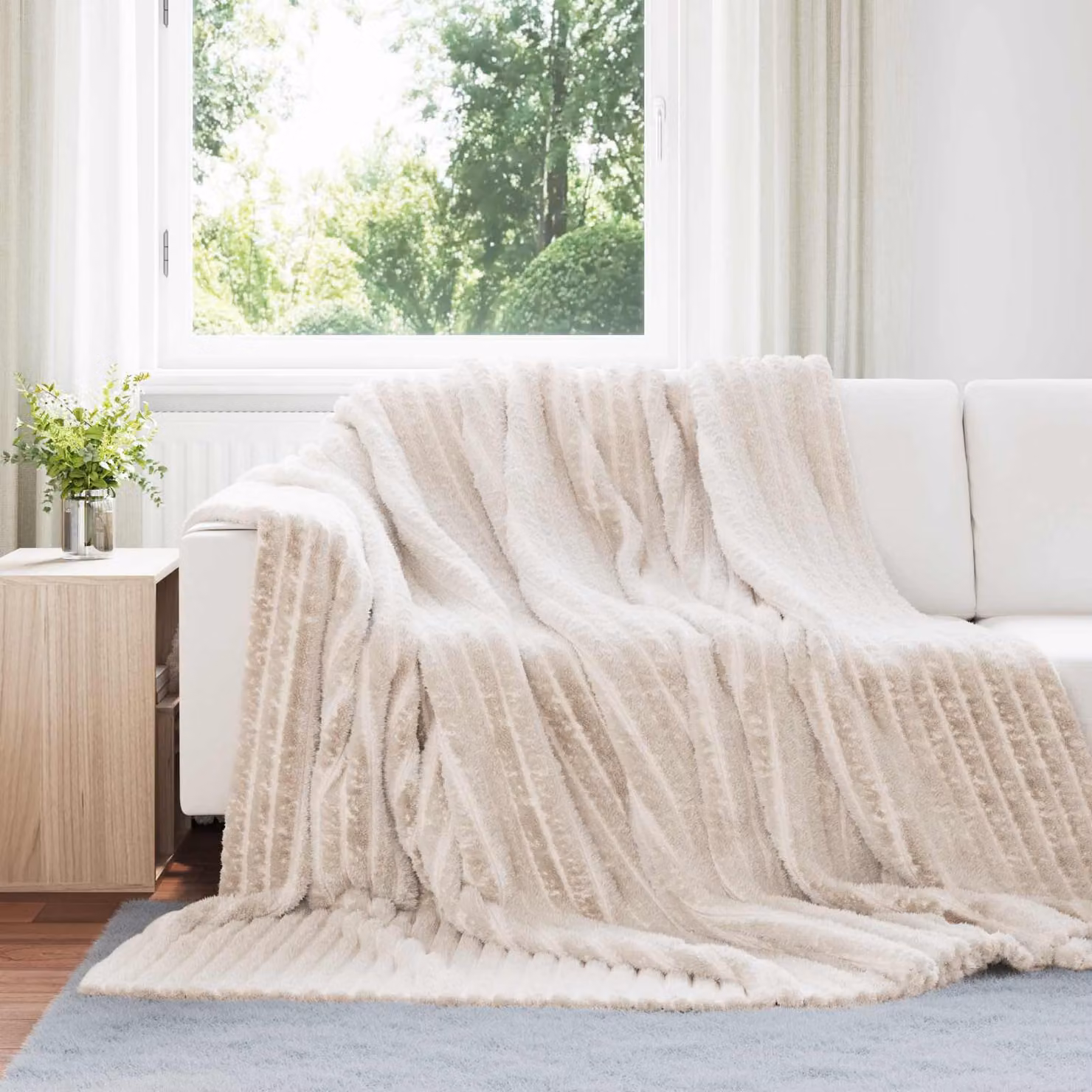 Set di 6 coperte in pile vidaXL beige L 240 cm x P 220 cm