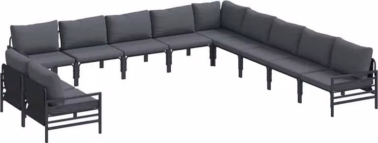 Set Divano da Giardino con cuscino 11 pcs Nero Acciaio