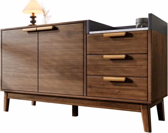 Credenza Chicfurn in Legno e Metallo Colore Marrone con 2 Ante, 3 Cassetti e 1 Vano Aperto per Soggiorno, Cucina o Ingresso, L/P/H: 120 x 40 x 77 cm