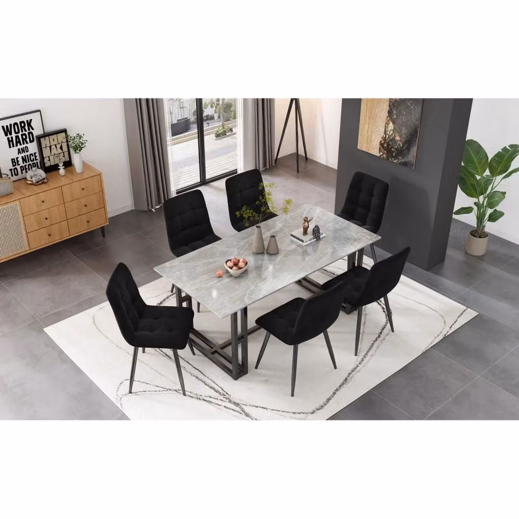 Set di 4 sedie da pranzo moderne MODFU in velluto nero con gambe in metallo e legno L: 44 cm, P: 41 cm, H: 86 cm – 2