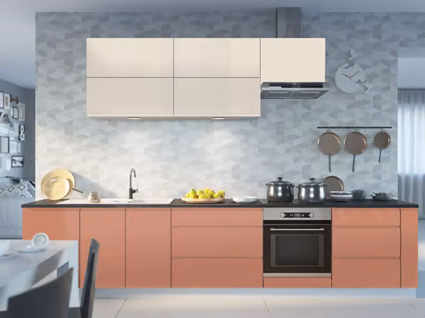 Mobile cucina FLORENCE cucina componibile 355cm bianco frontale crema bianco beige rosso lucido ampliamento parziale