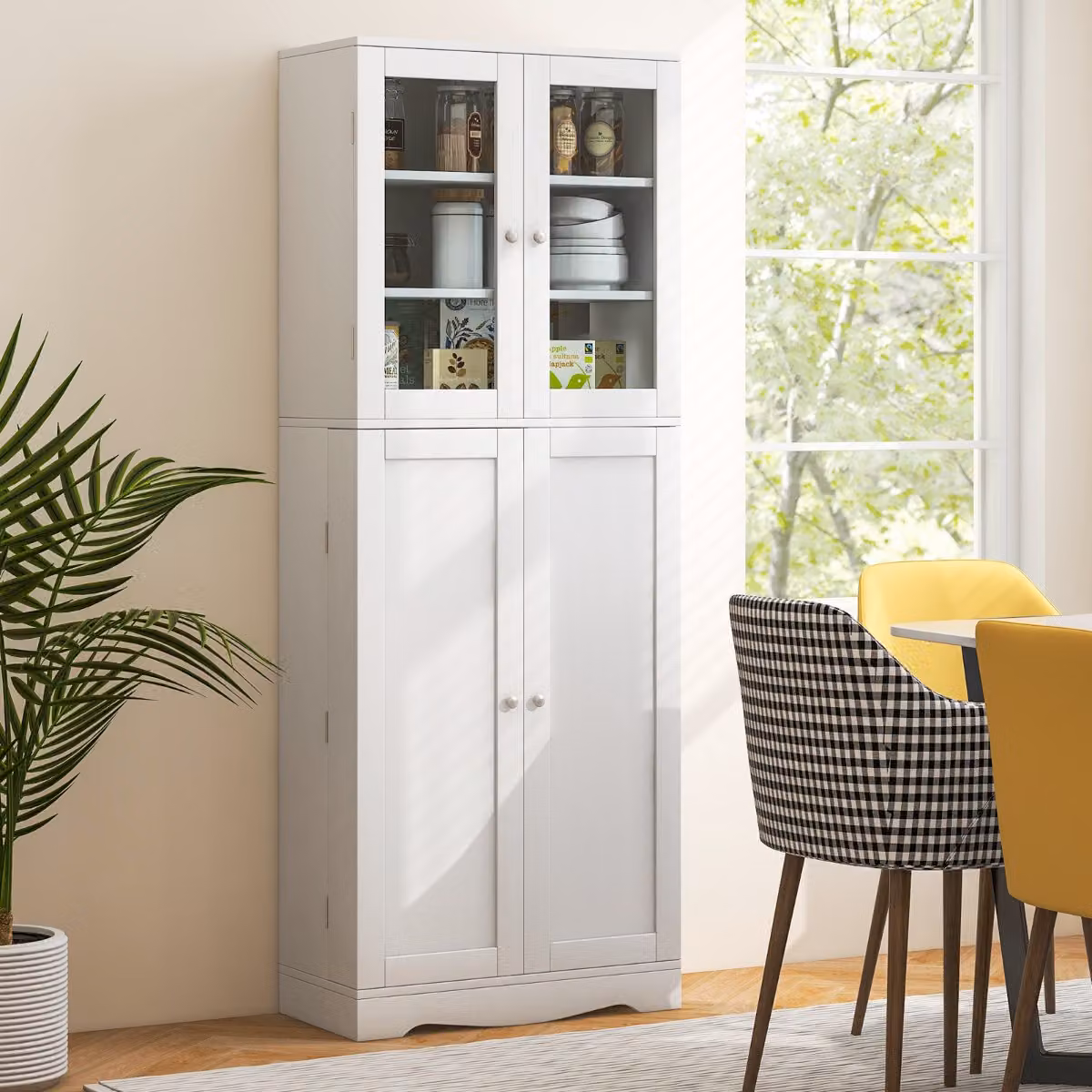 Mobile dispensa da cucina alto Costway con ante in vetro, bianco – 3