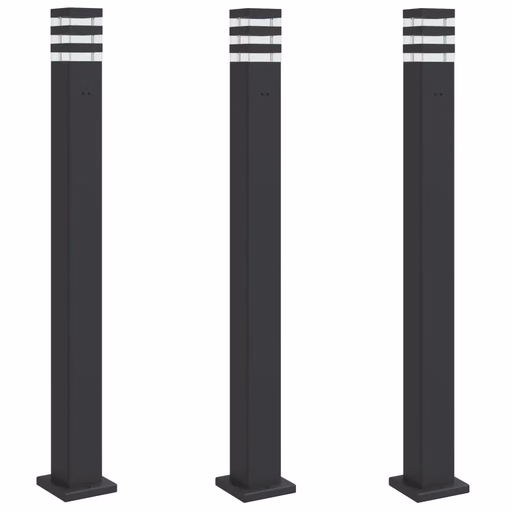 Set di 3 lampade da terra per esterni vidaXL in alluminio e plastica, colore nero, altezza: 110 cm – 2