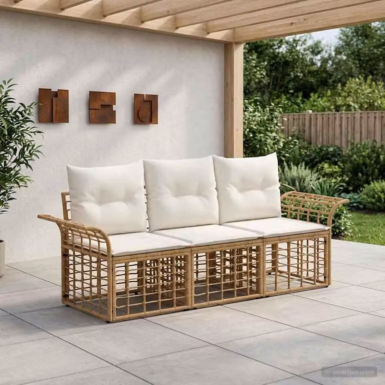 Maison Exclusive - Set da esterno composto da 3 divani, in poliestere naturale e color crema