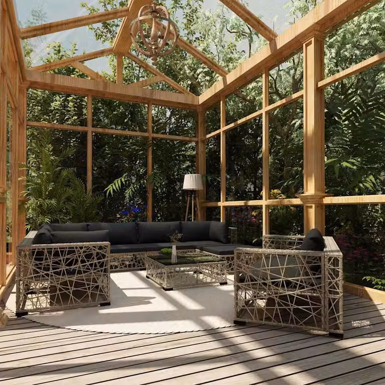 Set Divani da Giardino vidaXL 10 Pezzi con Cuscini, Polyrattan e Acciaio, Grigio