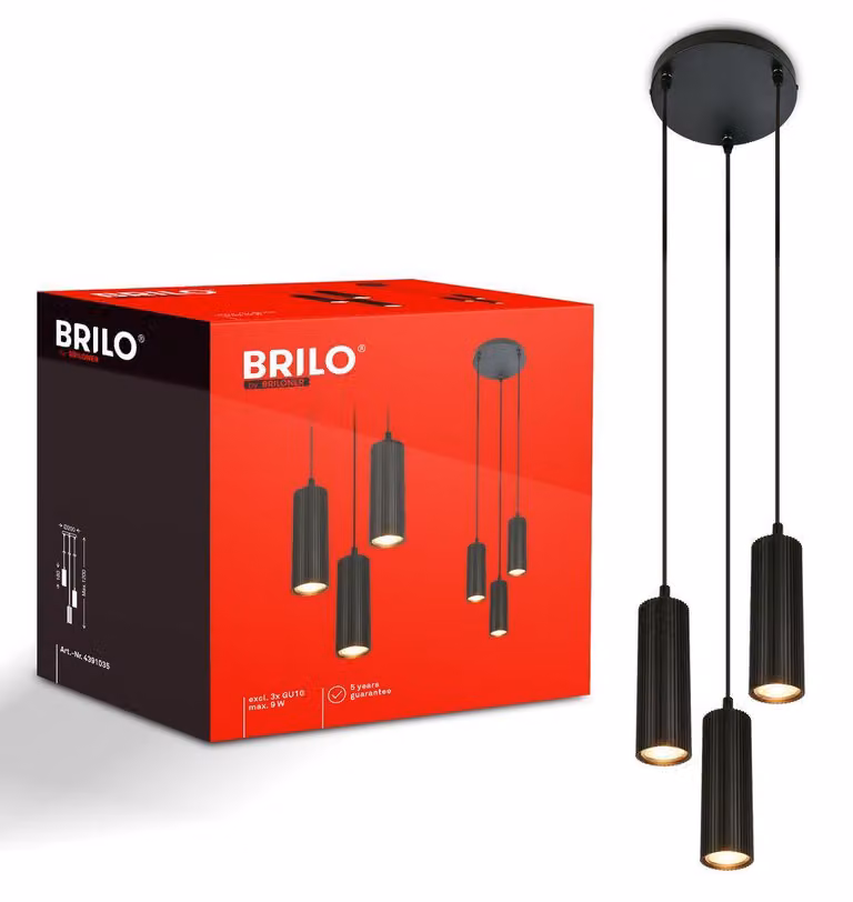Briloner Lampada a sospensione LED regolabile in altezza Ø20x120 cm attacco GU10 max. 9W 3 luci nero - Sala da pranzo tavolo soggiorno