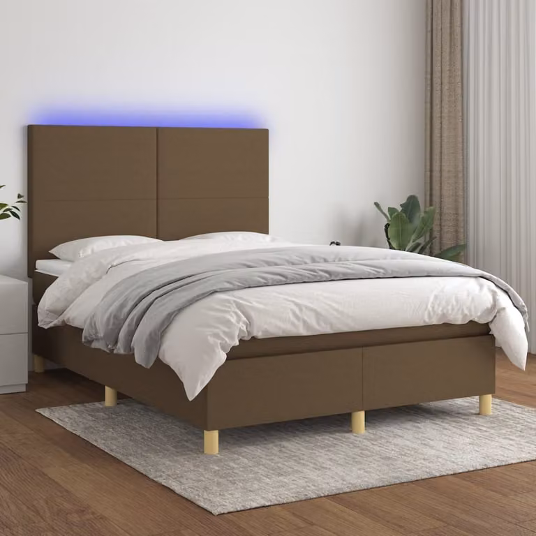 Maison Exclusive - Letto boxspring con materasso e illuminazione a LED, marrone scuro, 140x190 cm, rivestimento in tessuto