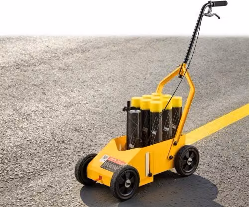 VEVOR Macchina Traccialinee Segnaletica Orizzontale Gialla con Capacità 9 Contenitori e 4 Ruote per Marcatura Parcheggi, Larghezza Linea Regolabile da 50 a 100 mm, con Ugello Adattatore