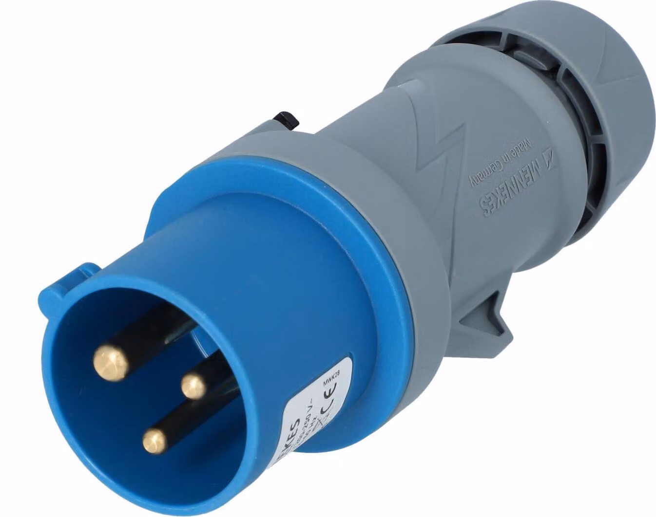 Spina CEE 230V/16A blu, terminali a vite, 3 poli/6h, IP44