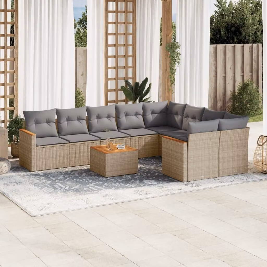 Maison Exclusive - Set Divano da Giardino 10 pz con Cuscini Beige Misto Polyrattan