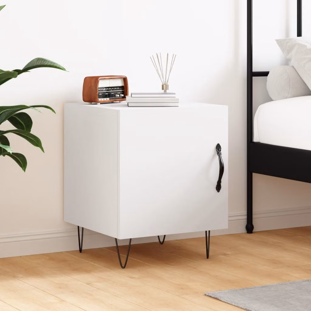 Comodino sospeso vidaXL Bianco moderno in legno e metallo L 40 cm x P 40 cm x H 50 cm