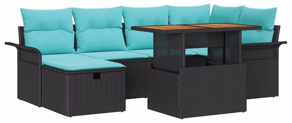 Set Divano da Giardino 7 pcs Nero polyrattan