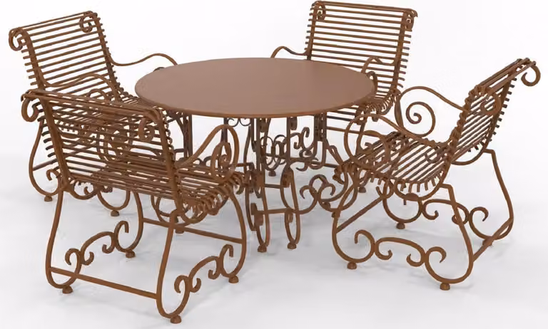 Casa Padrino Set di mobili da giardino in ferro battuto liberty - Vari colori - 1 tavolo rotondo e 4 sedie da giardino con braccioli - Mobili da giardino e da giardino in ferro battuto liberty