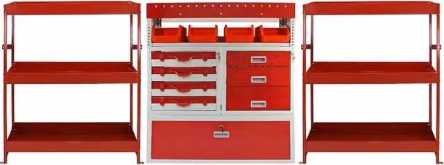 Pacchetto Flame di MONSTER SHOP per furgone con 1 scaffale con cassetti chiudibili e 2 scaffali con mensole, colore rosso – 1