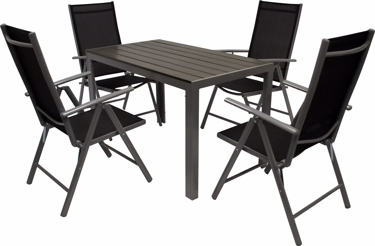 Set da giardino DEGAMO SORANO, 5 pezzi, in alluminio e finto legno, tavolo 70x125 cm