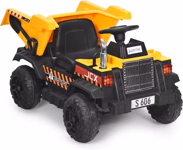 Camion ribaltabile elettrico per bambini con telecomando, colore giallo, L/P/H: 107 x 63,5 x 58 cm