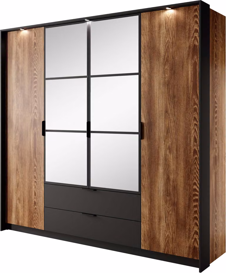 Armadio FURNLUX Milton Marrone e Nero 224cm / Colore principale: Marrone / Dimensioni: 224 x 210 x 59 cm