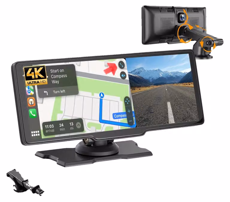 DVR per auto, doppio obiettivo, connettività wireless, CarPlay e GPS