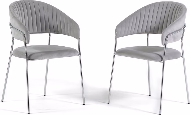 Set di 2 sedie da interno in velluto con gambe in metallo e schienale trapuntato - design elegante e confortevole per sala da pranzo, cucina, bar e ristorante - LEA - Grigio chiaro/argento