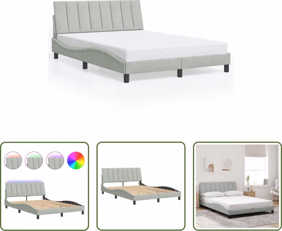 The Living Store Struttura letto con luci LED grigio chiaro 140x190 cm in velluto