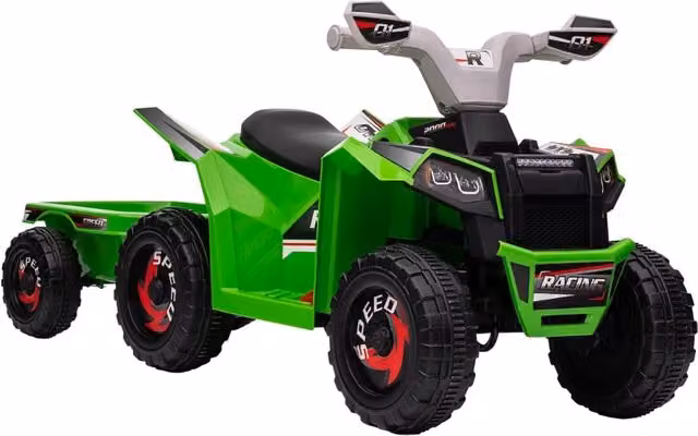 Quad elettrico per bambini con rimorchio, ricaricabile, verde, velocità 2,5 km/h e 50 min. di autonomia, per bambini da 1,5 a 3 anni – 1