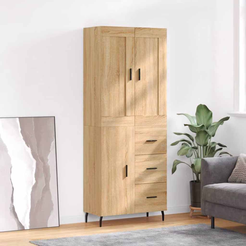 Credenza moderna vidaXL in legno multistrato color rovere sonoma, L: 69,5 cm, P: 34 cm, H: 180 cm