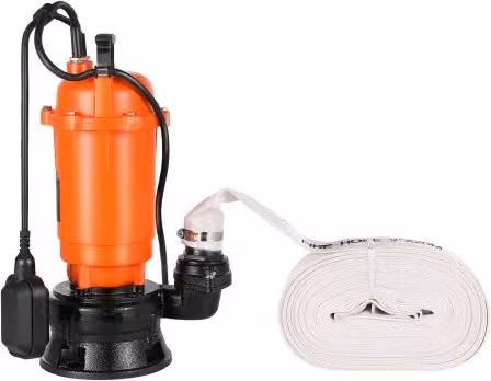 Pompa Sommergibile per Acqua Sporca VEVOR in Ghisa Arancione da 1500 W con Interruttore a Galleggiante Automatico, Portata 22800 L/H e Sollevamento Massimo 18 m