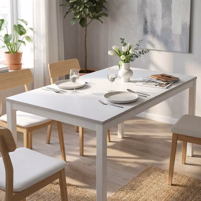 Milani Home - tavolo da pranzo allungabile 120/170 x 80 x 77 cm, bianco, legno e metallo