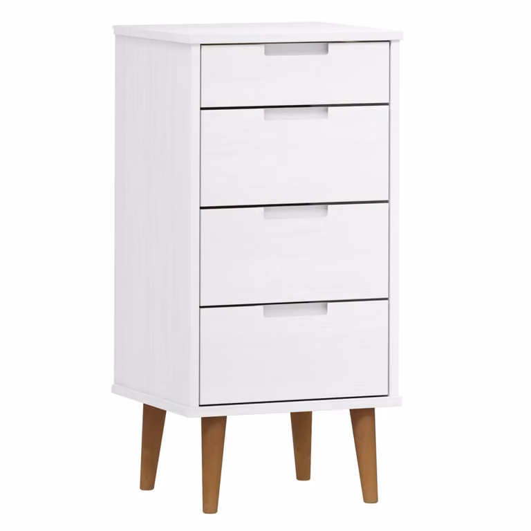 Cassettiera MOLDE Bianca 40x35x82 cm in Legno Massello di Pino