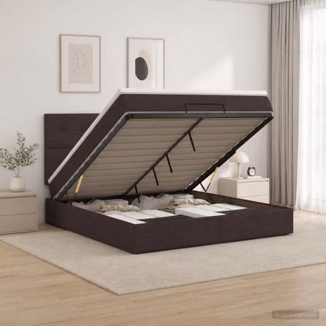 Letto ottomano con materasso Marrone Scuro 140 x 200 cm Tessuto 3457497