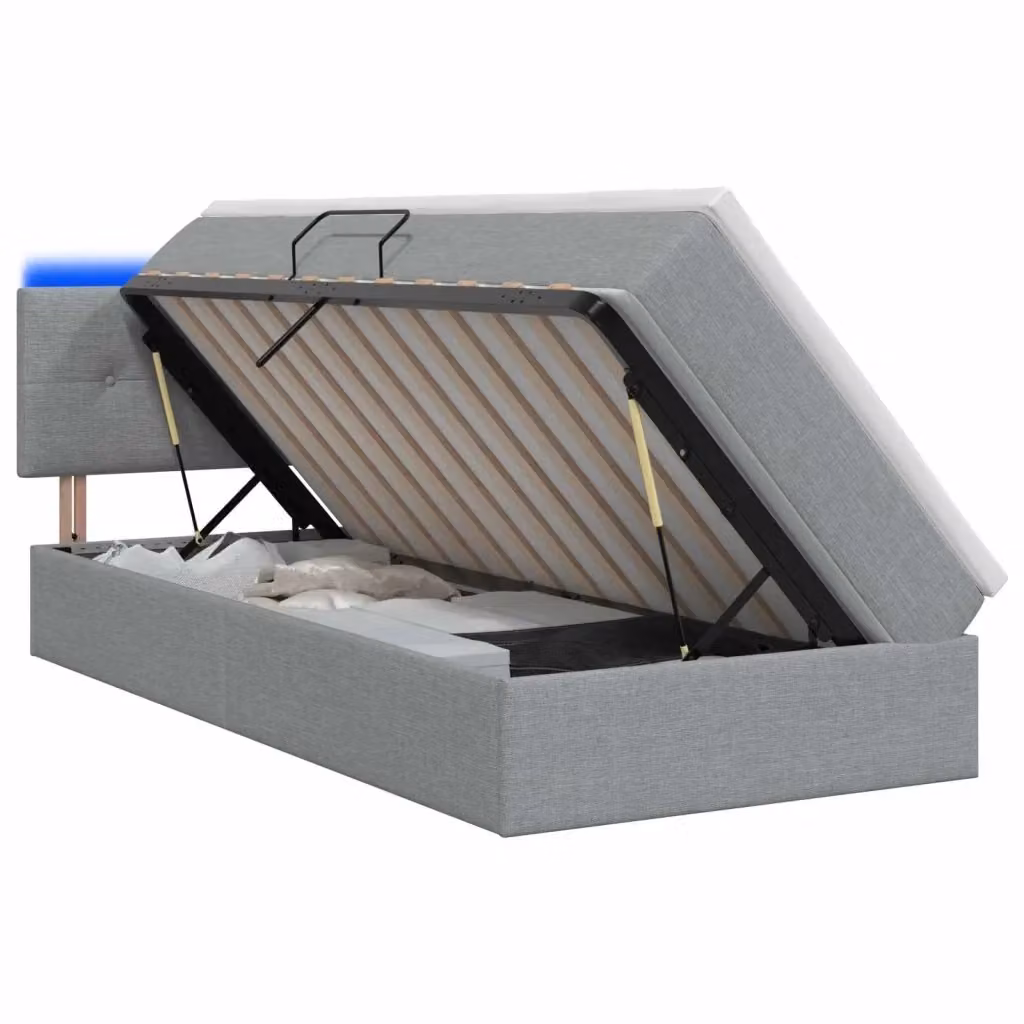 Letto con contenitore e illuminazione LED vidaXL in tessuto Grigio con materasso, L/P/H: 100 x 200 x 45 cm – 2