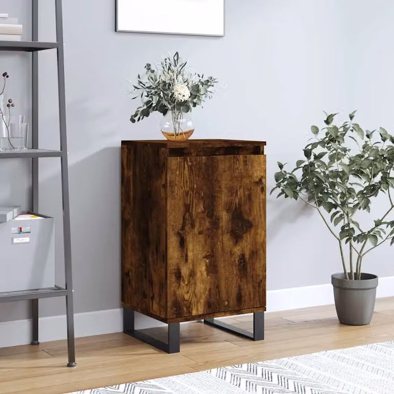 Credenza moderna vidaXL in legno multistrato e metallo, colore rovere fumo, L 40 cm x P 35 cm x H 70 cm