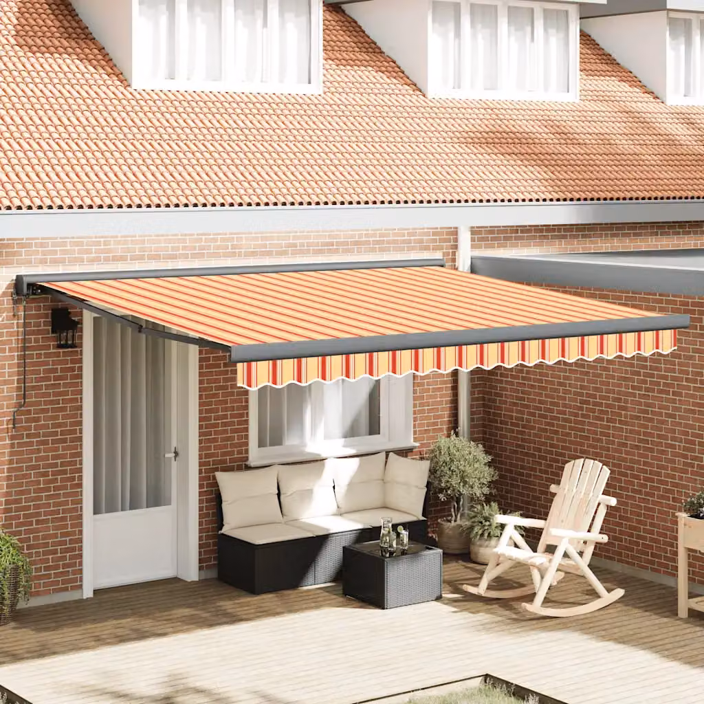 Tenda retrattile vidaXL in alluminio e poliestere, colori giallo, bianco e nero, L: 4,5 m x P: 3 m
