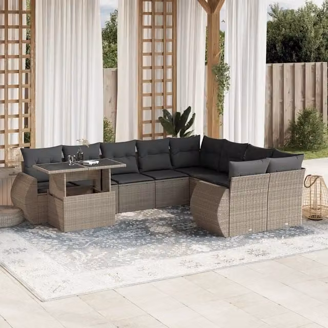 Set Divano da Giardino vidaXL 10 Pezzi con Cuscini Antracite e Grigio in Polyrattan e Metallo