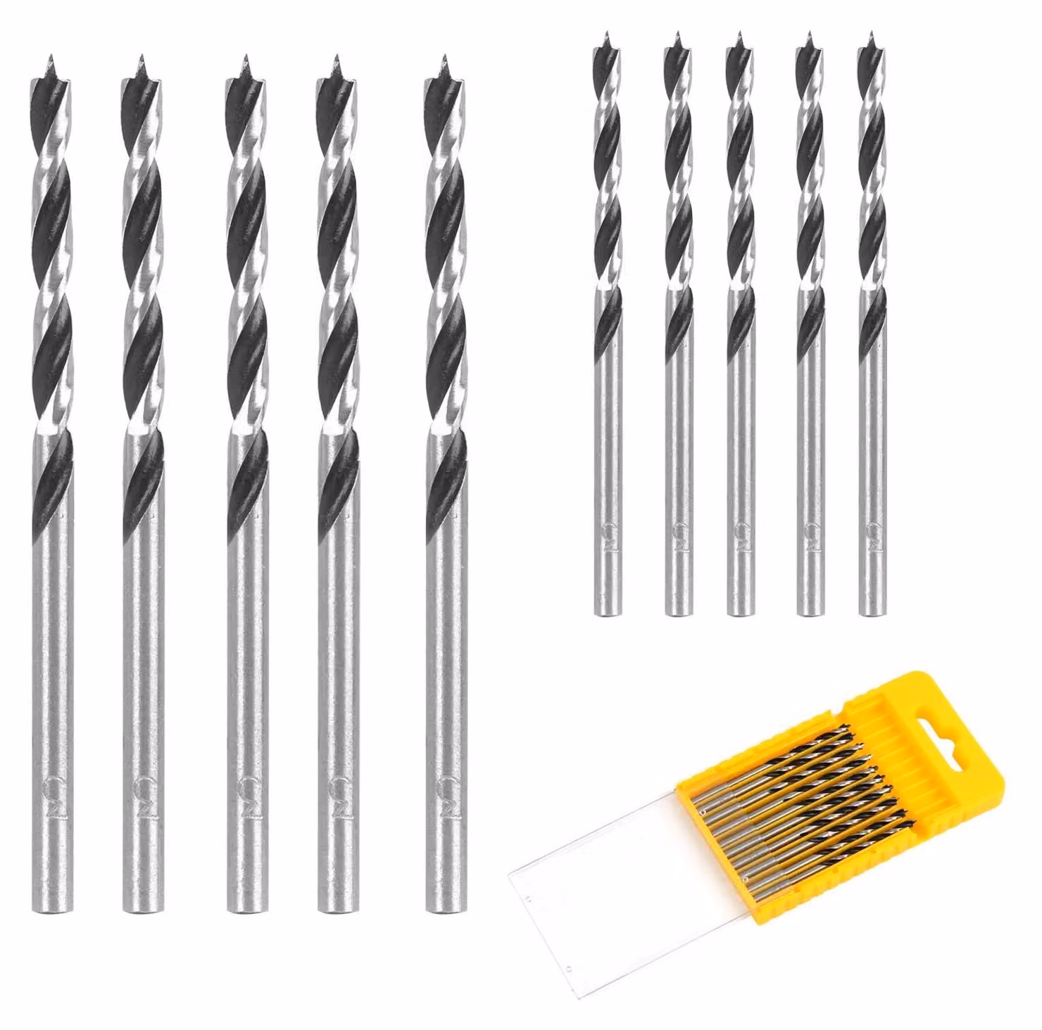 Set di punte da trapano per legno da 3 mm, 10 pezzi, punte a spirale lunghe