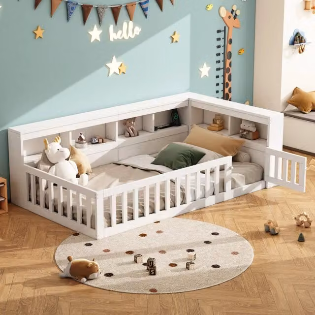 Letto da giorno ULEVR 90x200 cm con vani laterali, sponda estraibile, presa e USB, bianco
