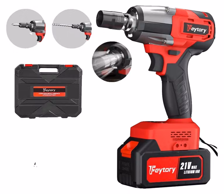 Avvitatore a impulsi, coppia massima di 2000 Nm, velocità di 2500 giri/min, dimensioni 14,5 x 8,8 x 4,3 pollici, batteria da 6,0 Ah, include 4 bussole e 12 inserti