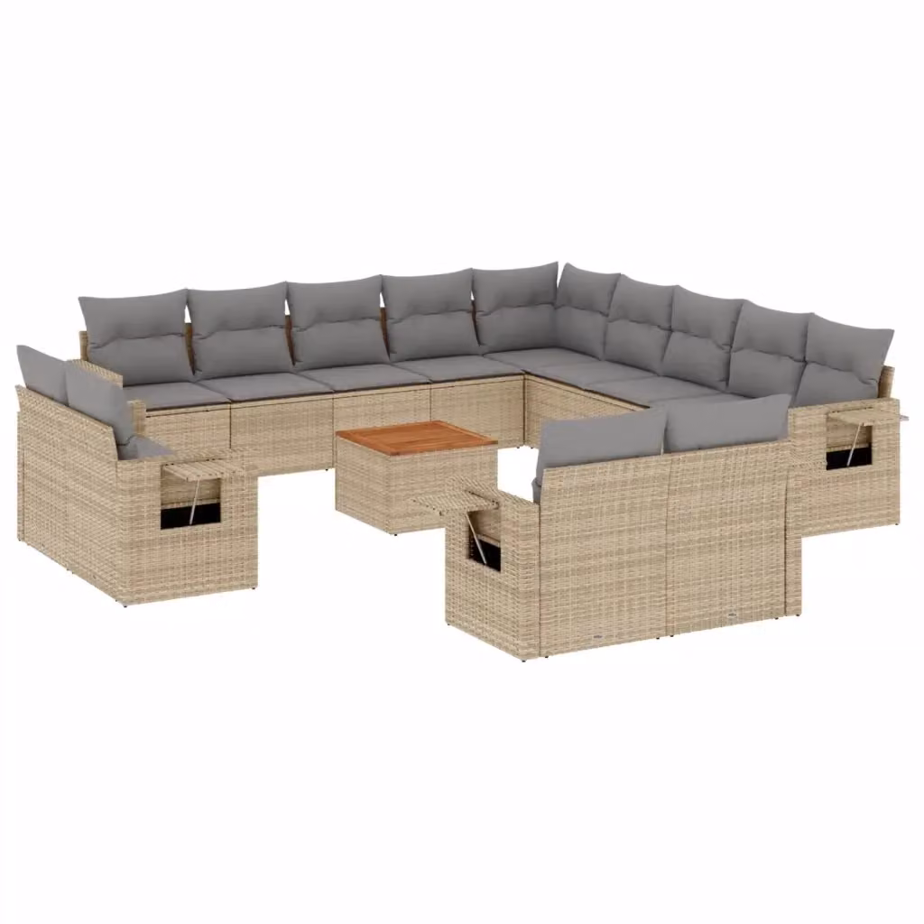 Set di Divani da Giardino a L vidaXL in Polyrattan Beige e Grigio con Cuscini e Tavolino da Esterno – 2
