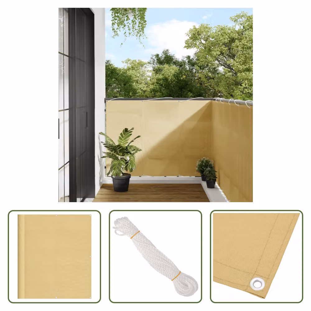 The Living Store Paravento per balconi Colori sabbia 120x800 cm 100% Poliestere-Oxford
