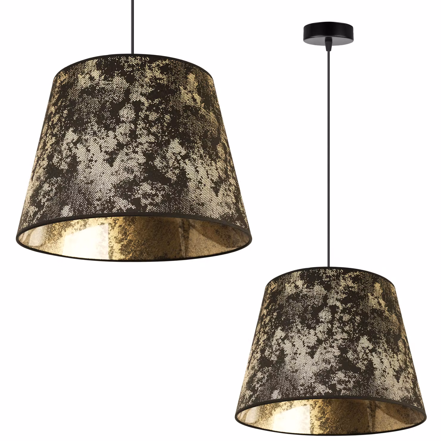 Lampada a sospensione, lampadario, paralume, motivo dorato