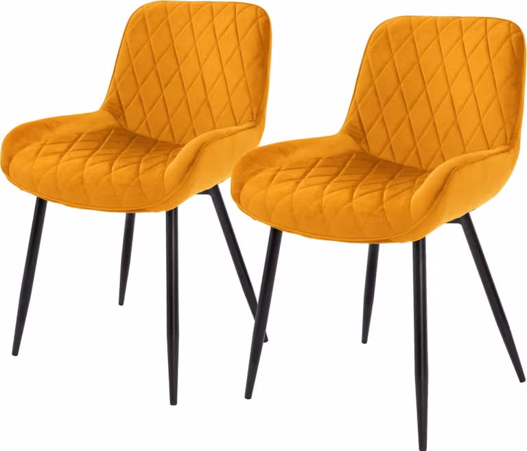 ML-Design set di 2 sedie da pranzo con schienale e braccioli, giallo senape, seduta in velluto, sedia imbottita con gambe in metallo