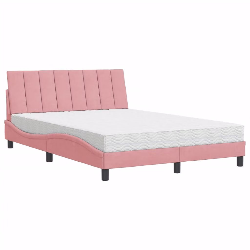 Letto con Materasso Hanko Rosa 140x200 cm in Velluto
