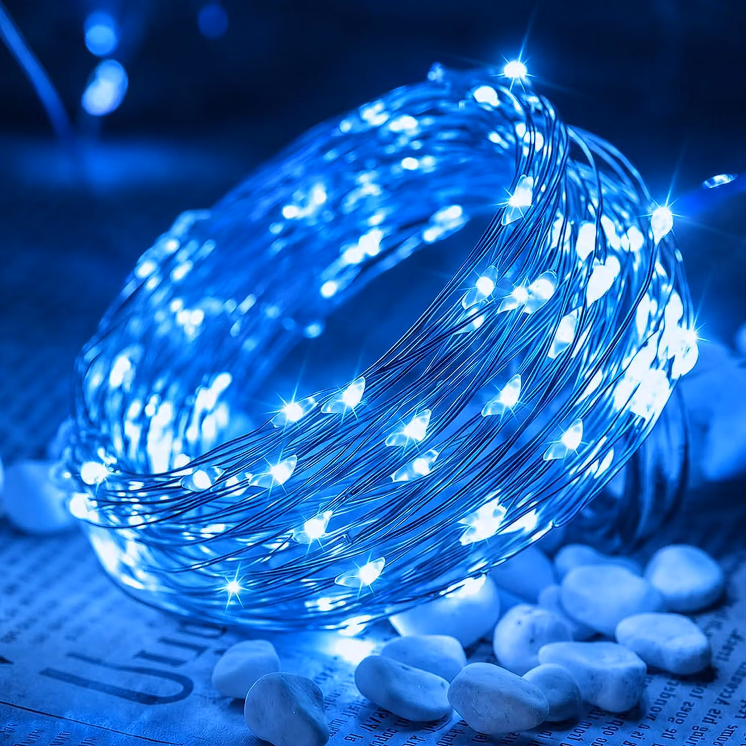 Catena luminosa a LED, 4 metri, 40 LED blu, alimentazione a batteria, timer integrato
