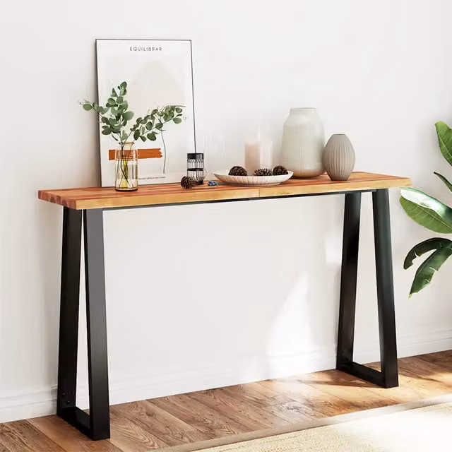 Tavolo Consolle in Legno di Acacia Massello con Bordi Vivi e Struttura in Metallo Marrone vidaXL L/P/H: 140 x 40 x 80 cm – 1