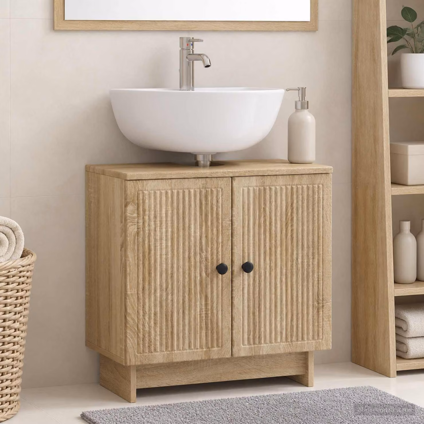 Armadio per lavabo da bagno vidaXL EDE Rovere Sonoma, colore marrone, moderno e autoportante