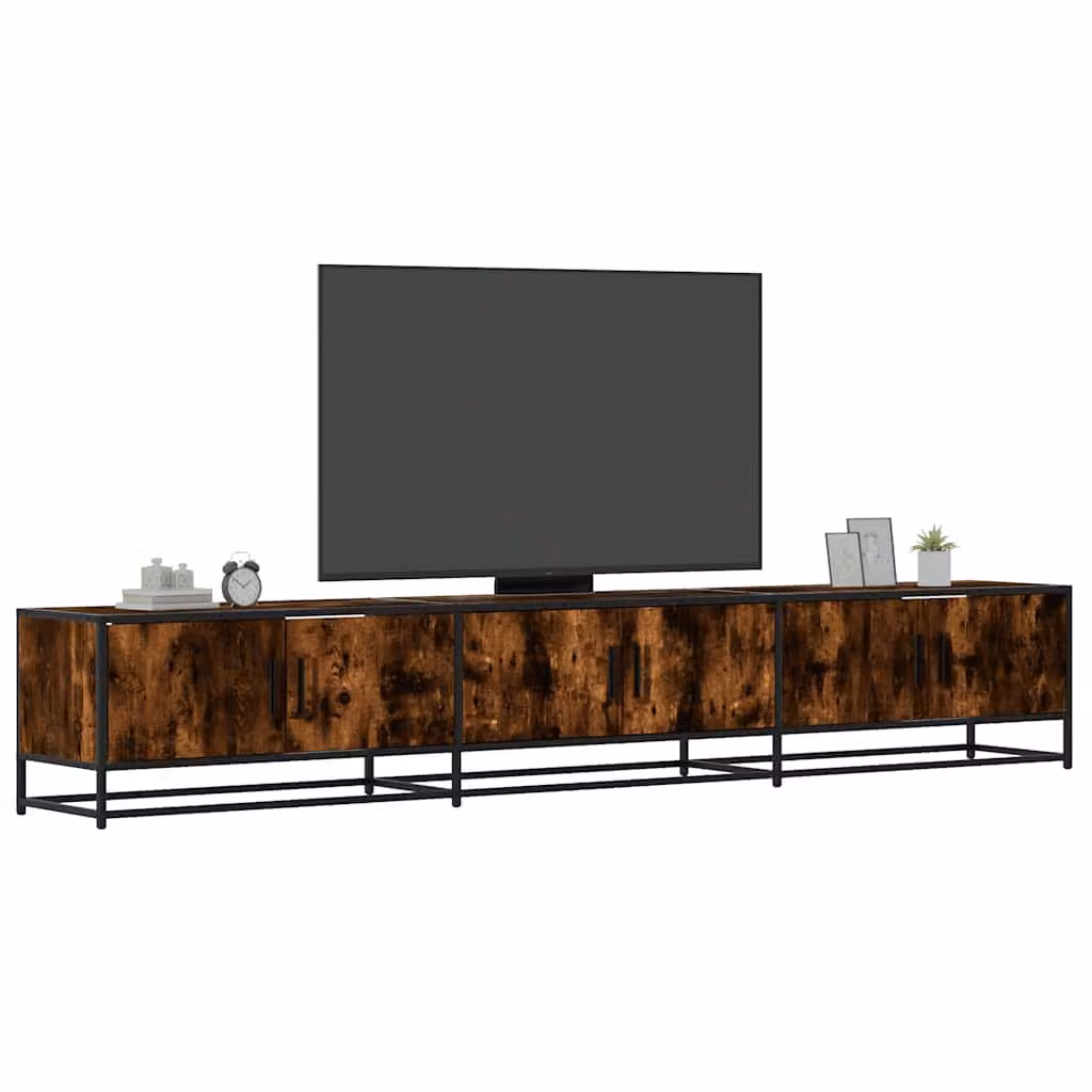Mobile Porta TV vidaXL in Rovere Fumo con Ruote, Stile Industrial, L: 240 cm, P: 35 cm, H: 41 cm